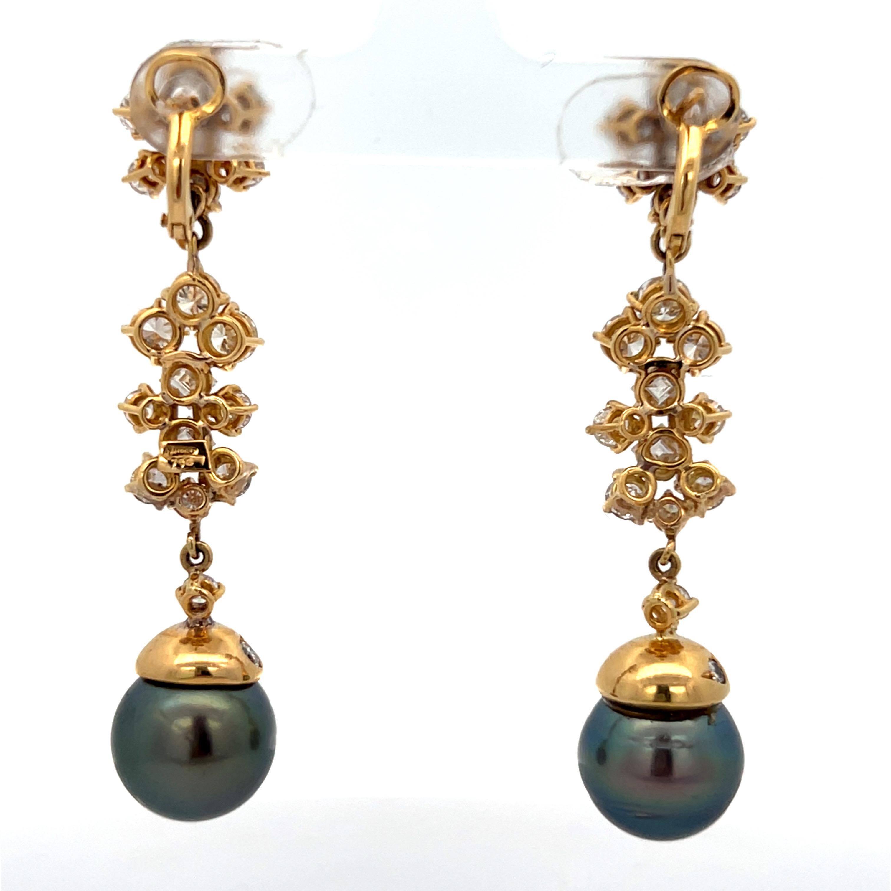 Tahitian Pearl and Diamond Earrings For Sale 1