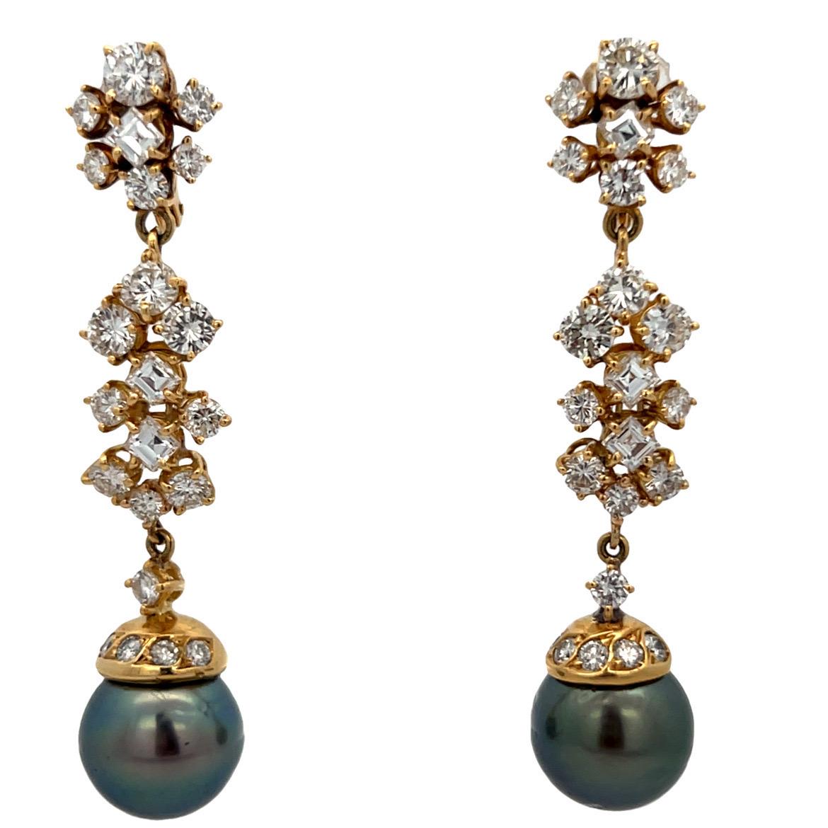 Tahitian Pearl and Diamond Earrings