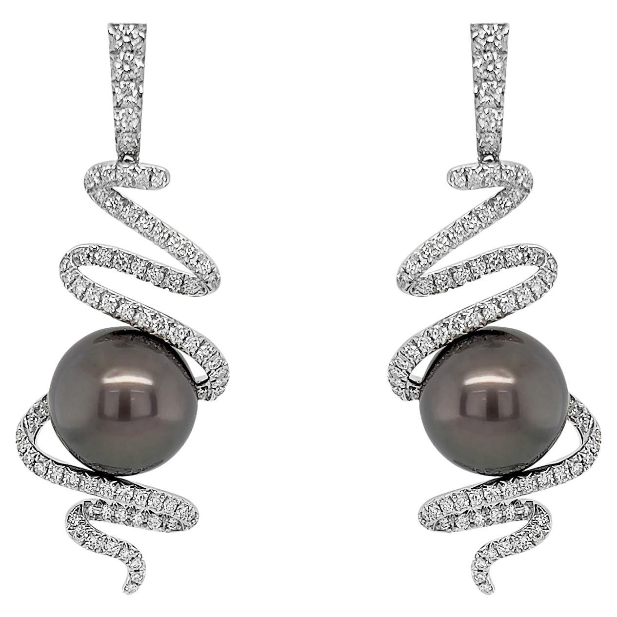 Tahitian Pearl and Diamond Earrings in 18k White Gold 