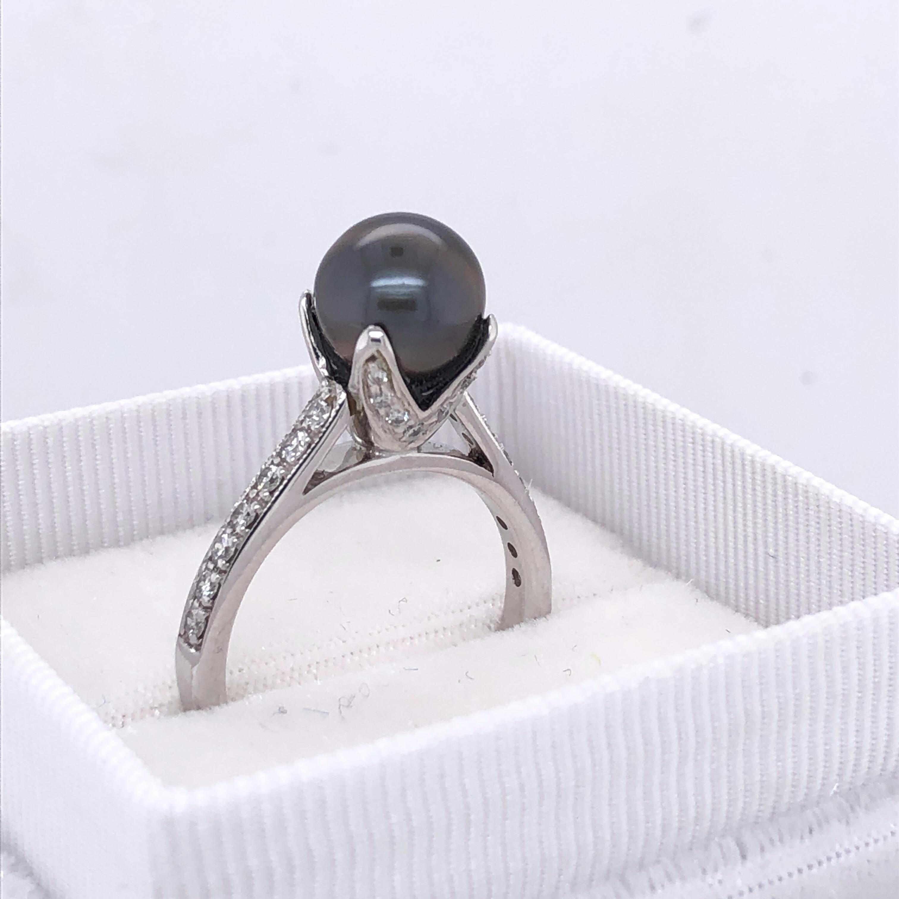 Contemporary Tahitian Pearl and Diamond Ring