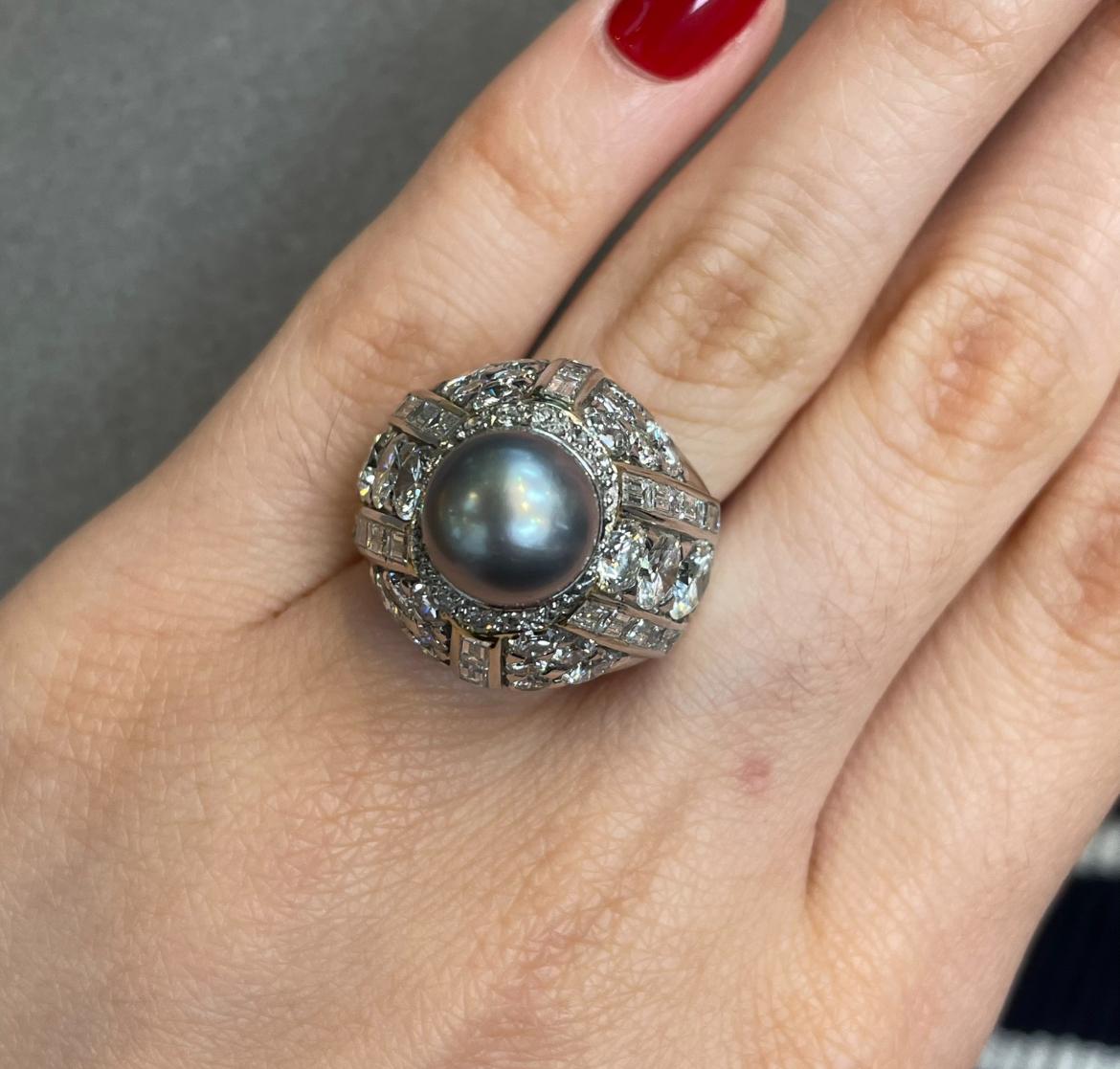 Tahiti-Perlen- und Diamantring (Gemischter Schliff) im Angebot