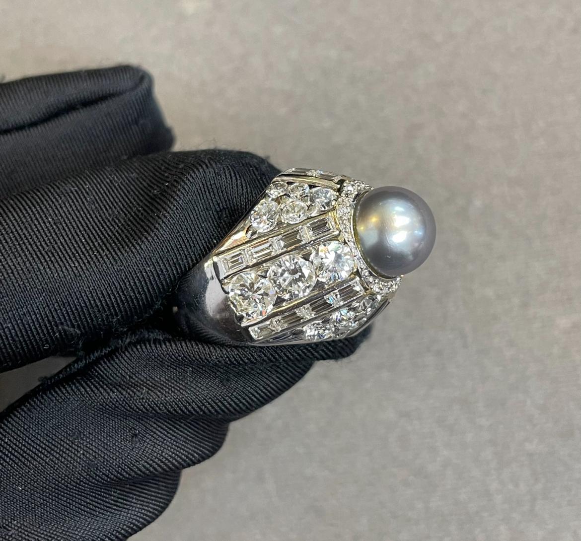 Tahiti-Perlen- und Diamantring im Zustand „Hervorragend“ im Angebot in New York, NY