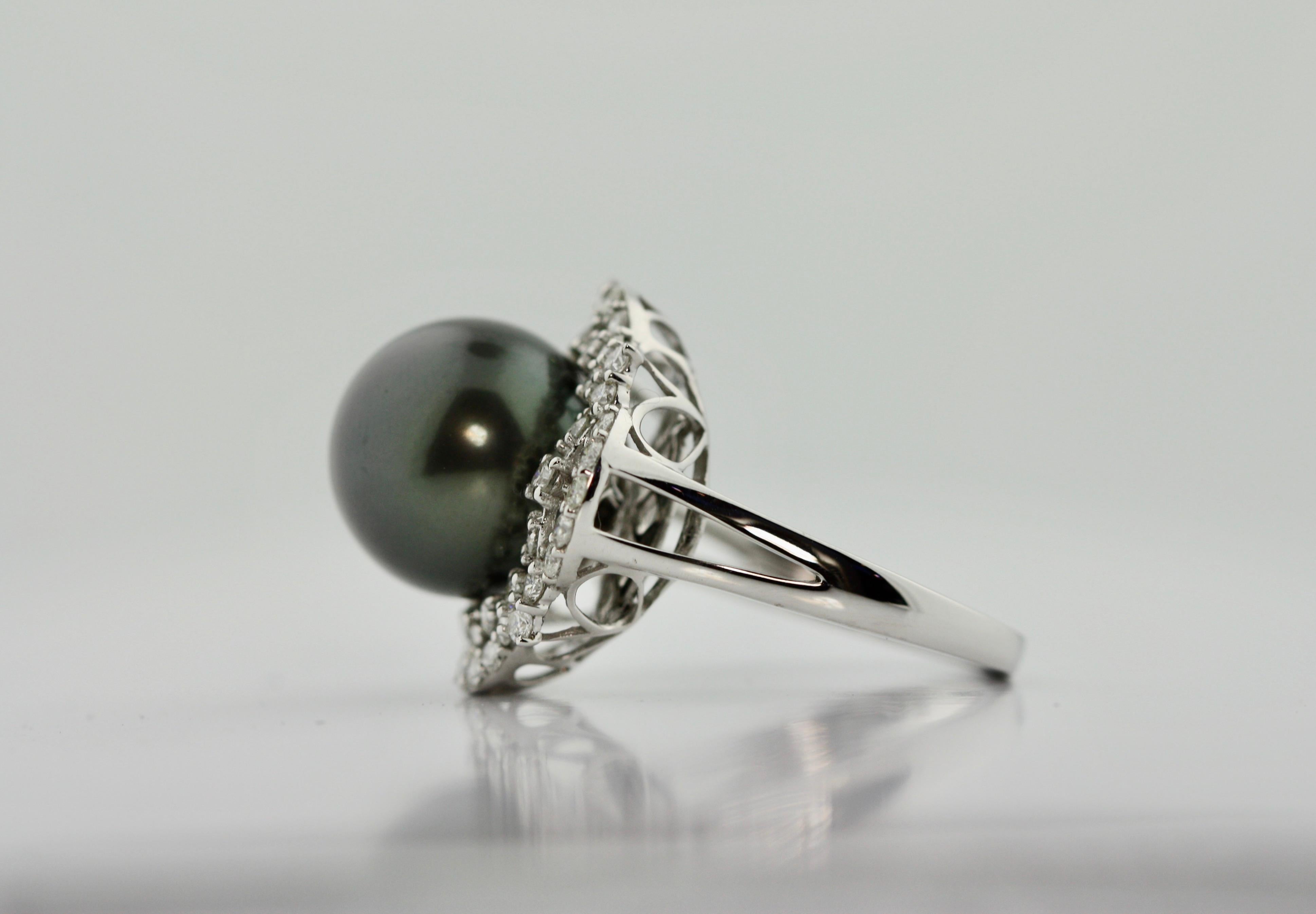 Women's or Men's Tahitian Pearl and Diamond Ring