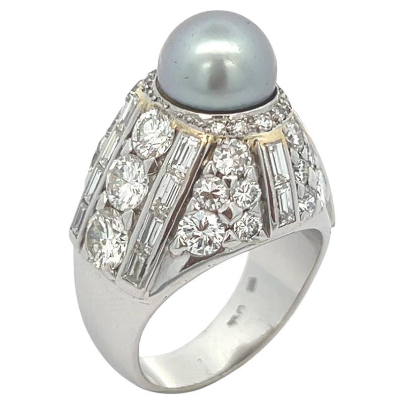 Anillo de Diamantes y Perlas de Tahití