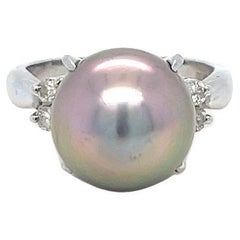 Tahitian Pearl and Diamond Ring in Platinum