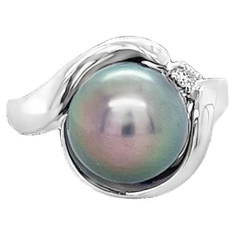 Tahitian Pearl and Diamond Ring in White Gold