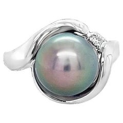 Tahitian Pearl and Diamond Ring in White Gold