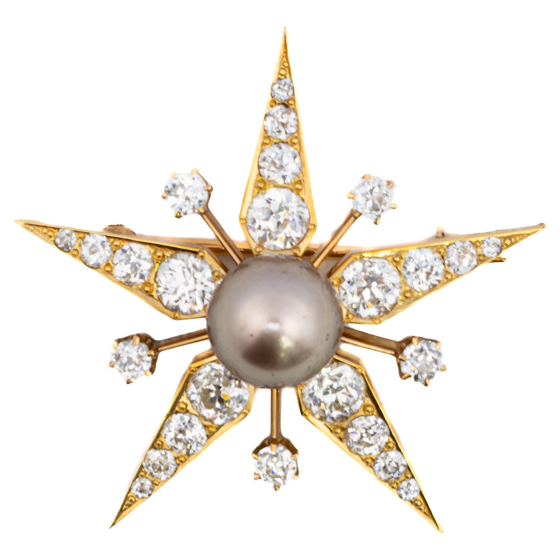 Broche Estrella de Perlas de Tahití y Diamantes