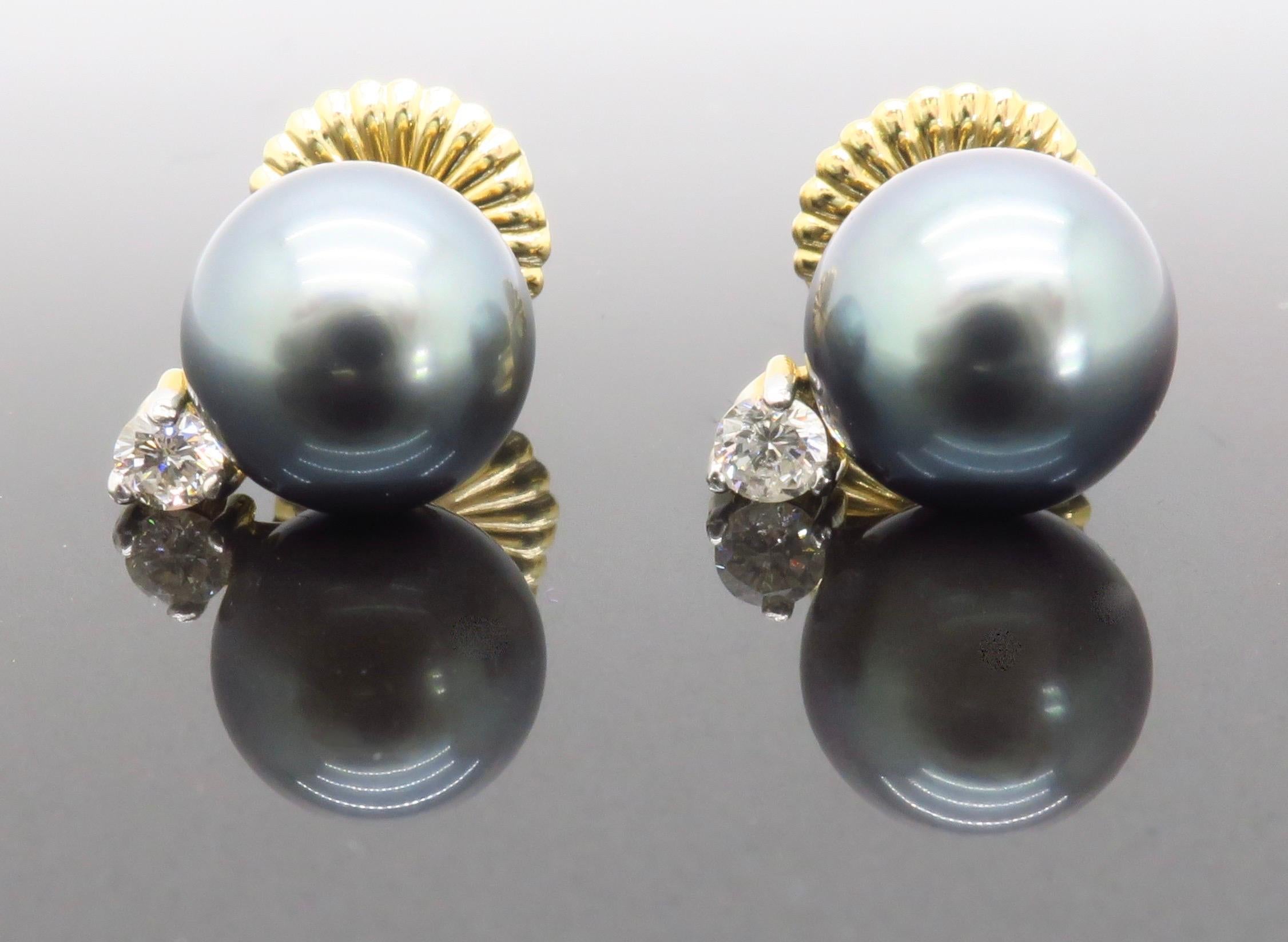 Tahitian Pearl and Diamond Stud Earrings 1