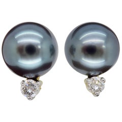 Tahitian Pearl and Diamond Stud Earrings