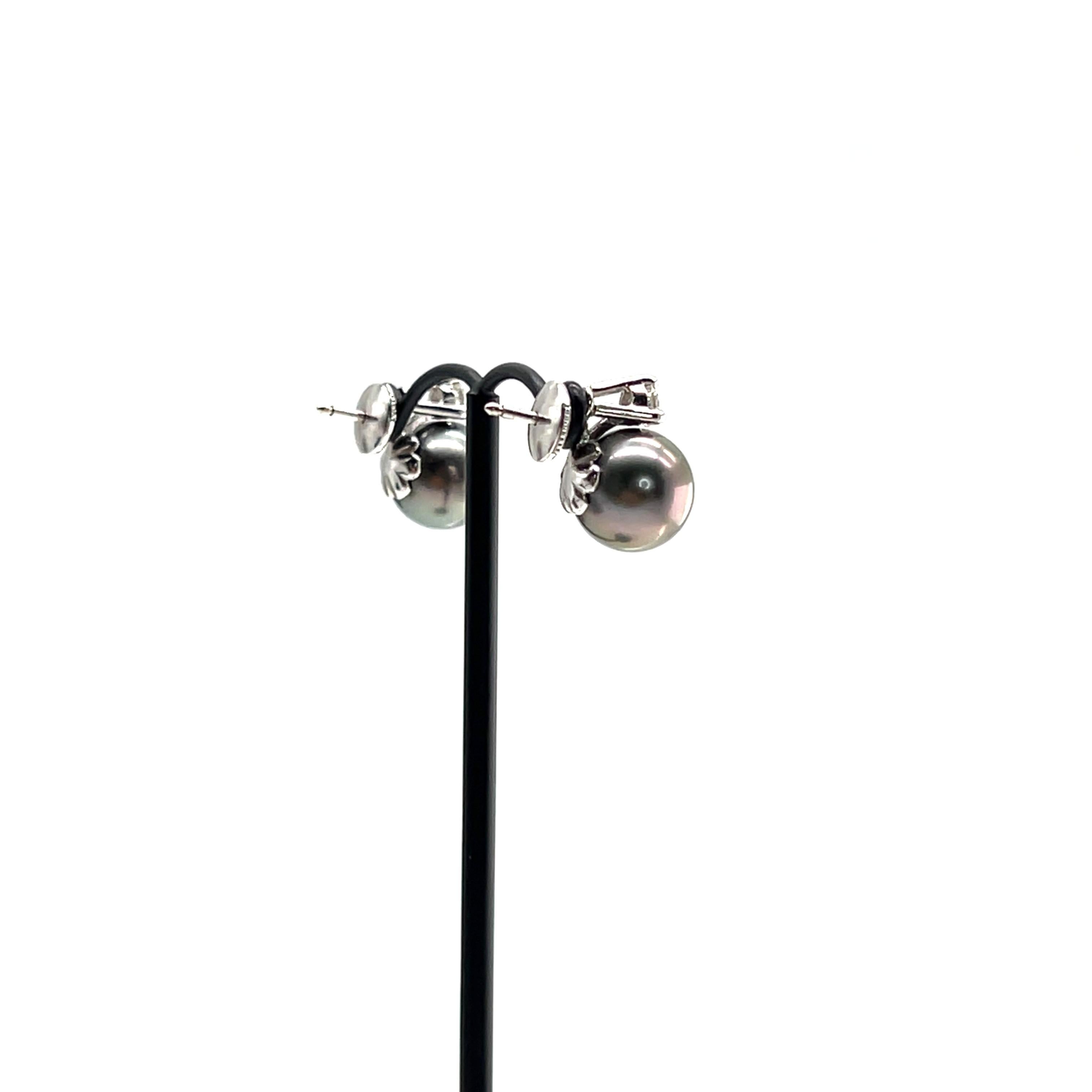 Modern Tahitian Pearl and Diamond Stud Earrings in 18K White Gold For Sale