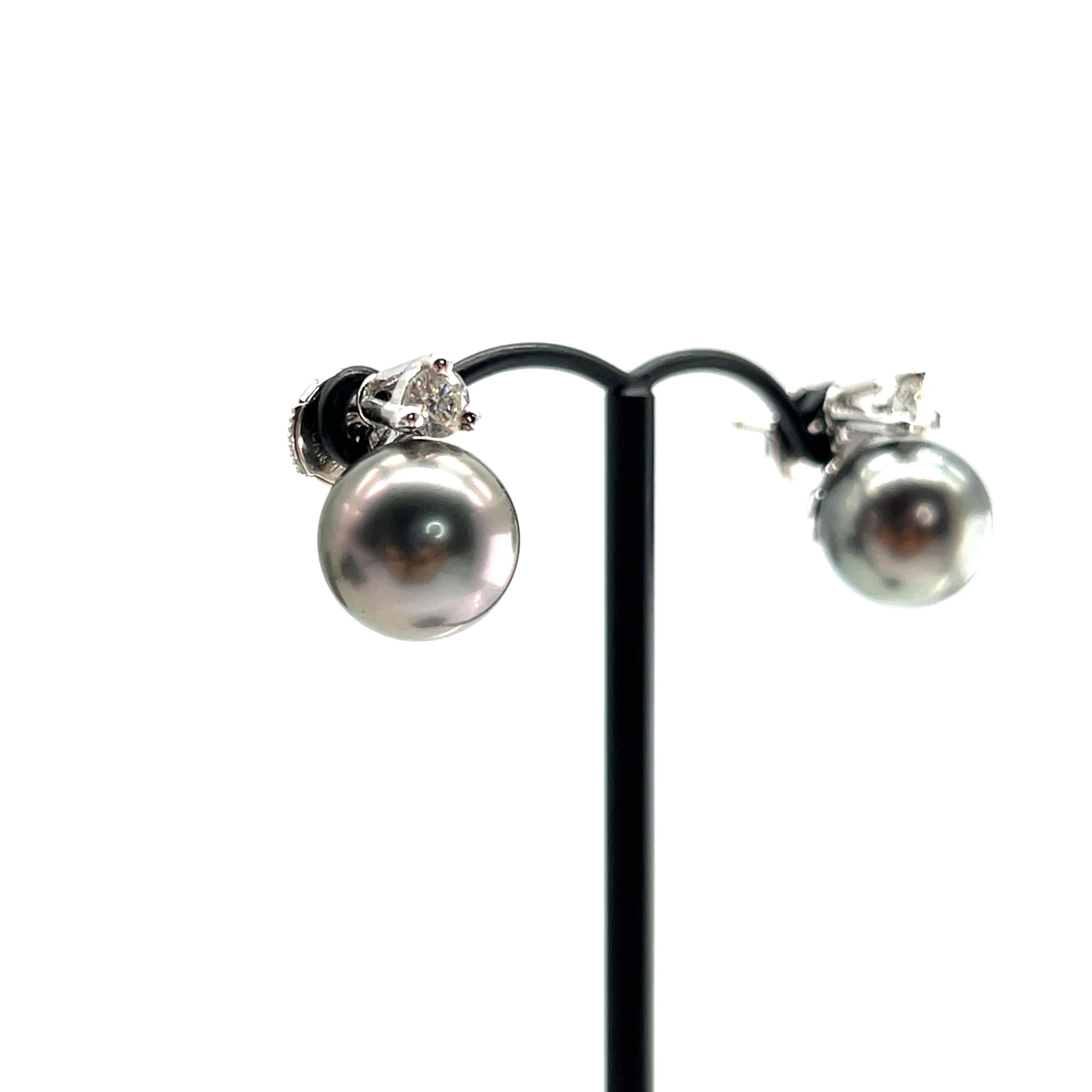 Tahitian Pearl and Diamond Stud Earrings in 18K White Gold In New Condition For Sale In Vannes, FR