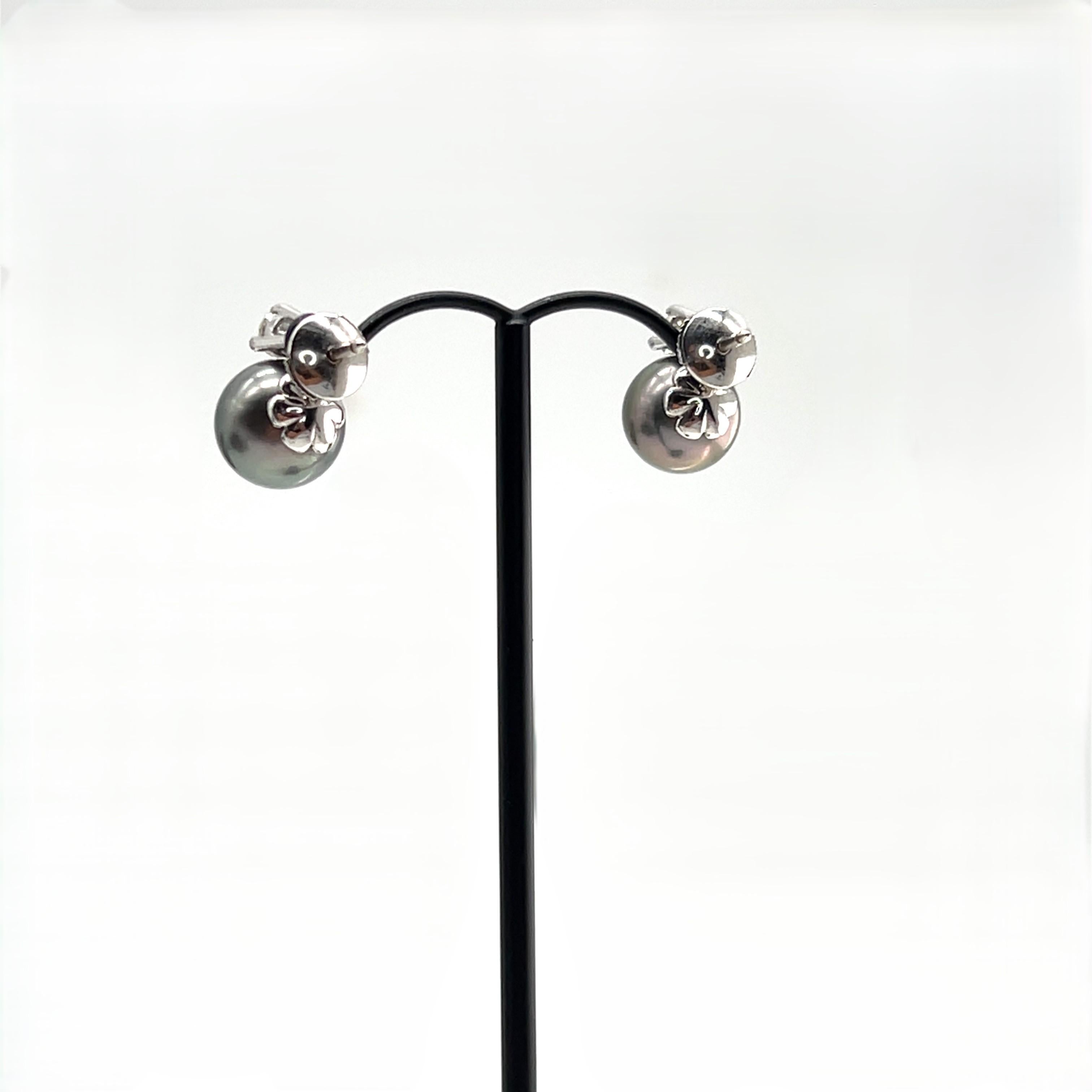 Tahitian Pearl and Diamond Stud Earrings in 18K White Gold For Sale 2