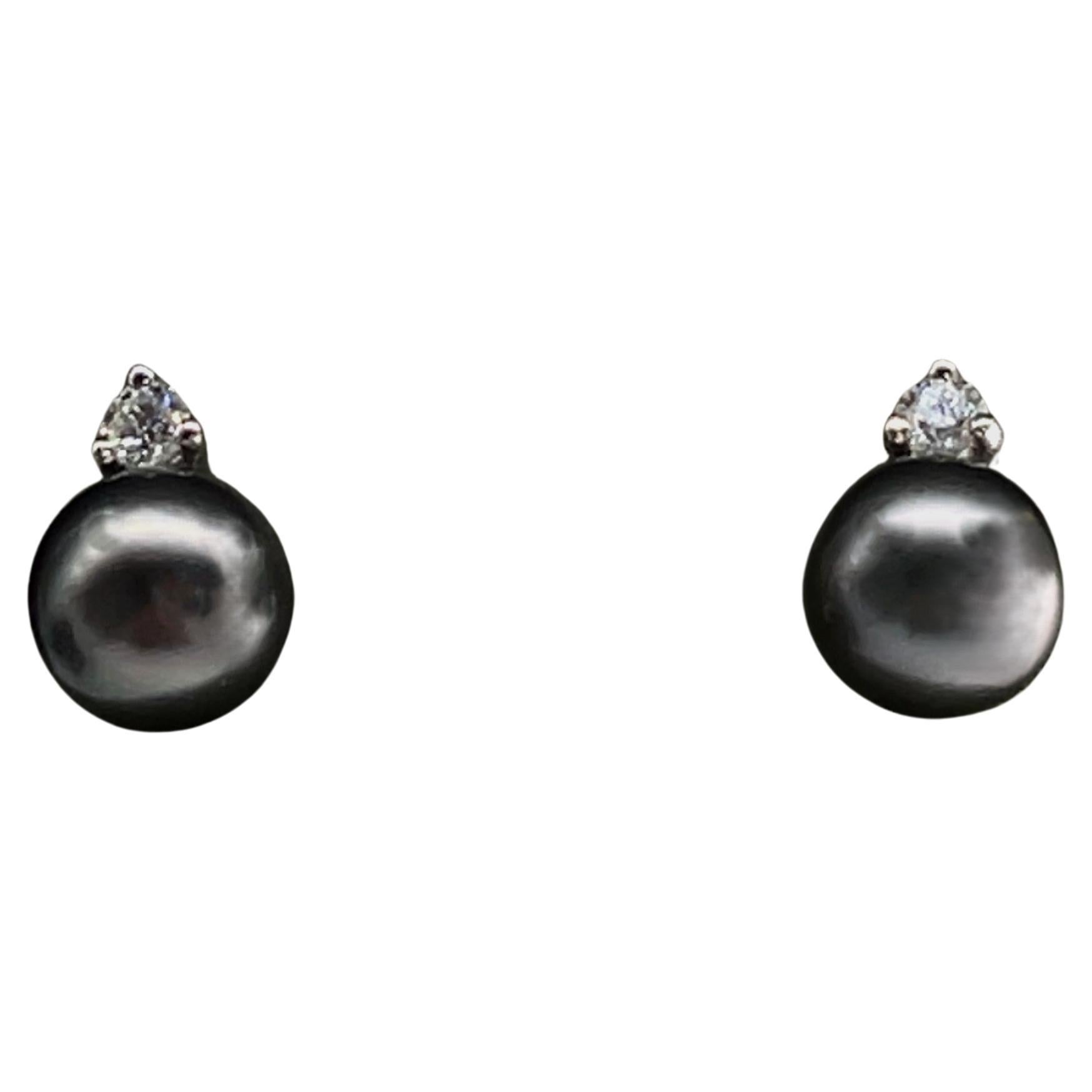 Tahitian Pearl and Diamond Stud Earrings in 18K White Gold