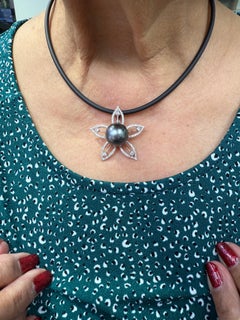 Tahitian Pearl And Diamond White Gold Pendant Necklace