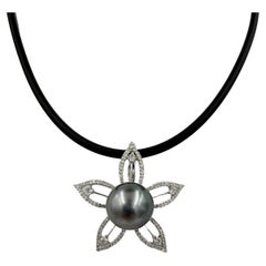 Tahitian Pearl And Diamond White Gold Pendant Necklace