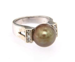Tahitian Pearl and Diamond Wide Ring in 14K