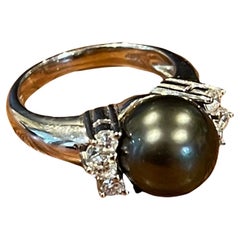Tahitian Pearl and Diamonds 14 Karat White Gold Ring