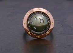 Tahitian Pearl and Diamonds, 14k Rose Gold, Platinum Cocktail Spin Ring