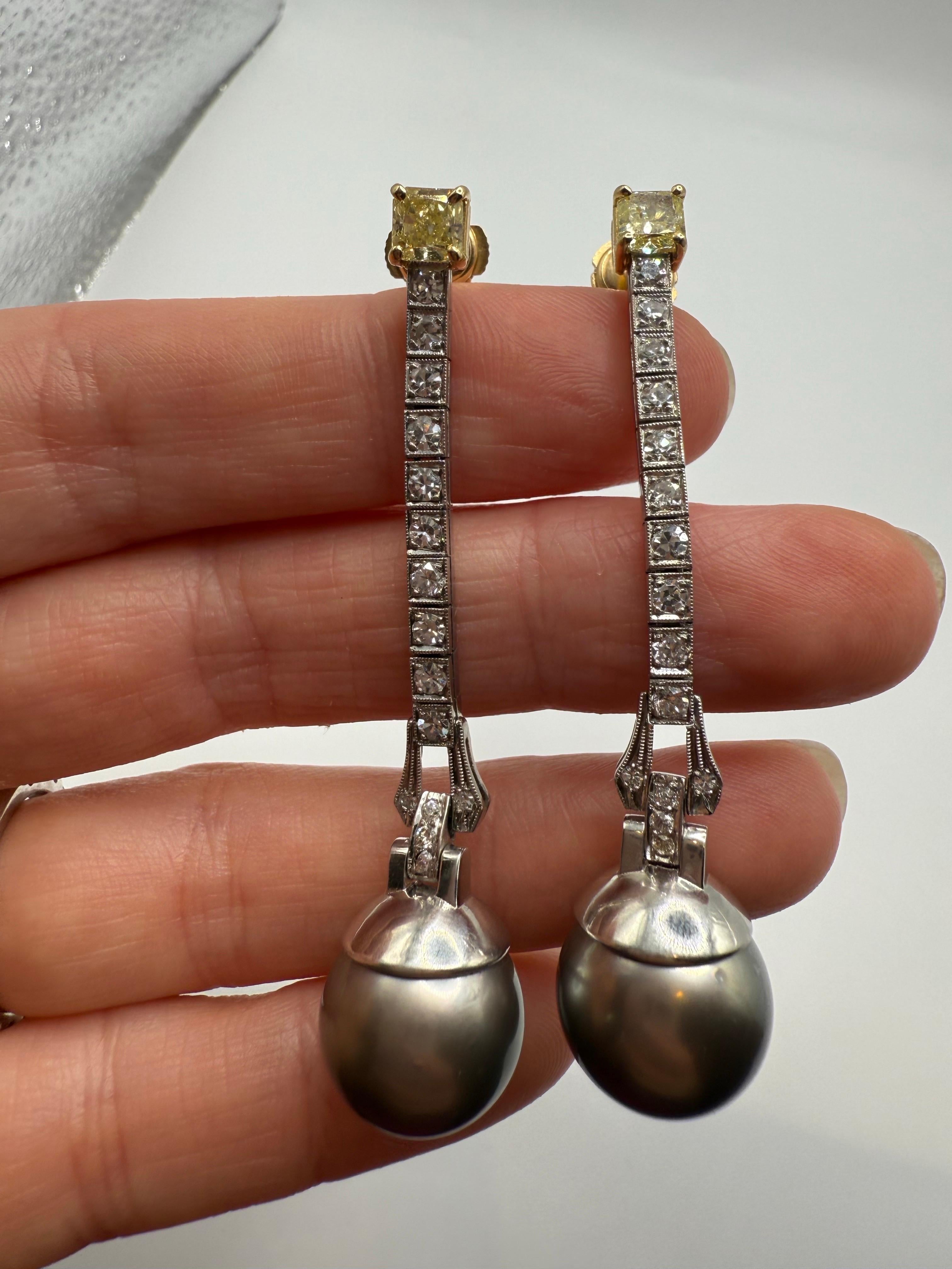 Taille ronde Boucles d'oreilles perles de Tahiti et diamants ART DECO 23.26gr 1.90ct en vente