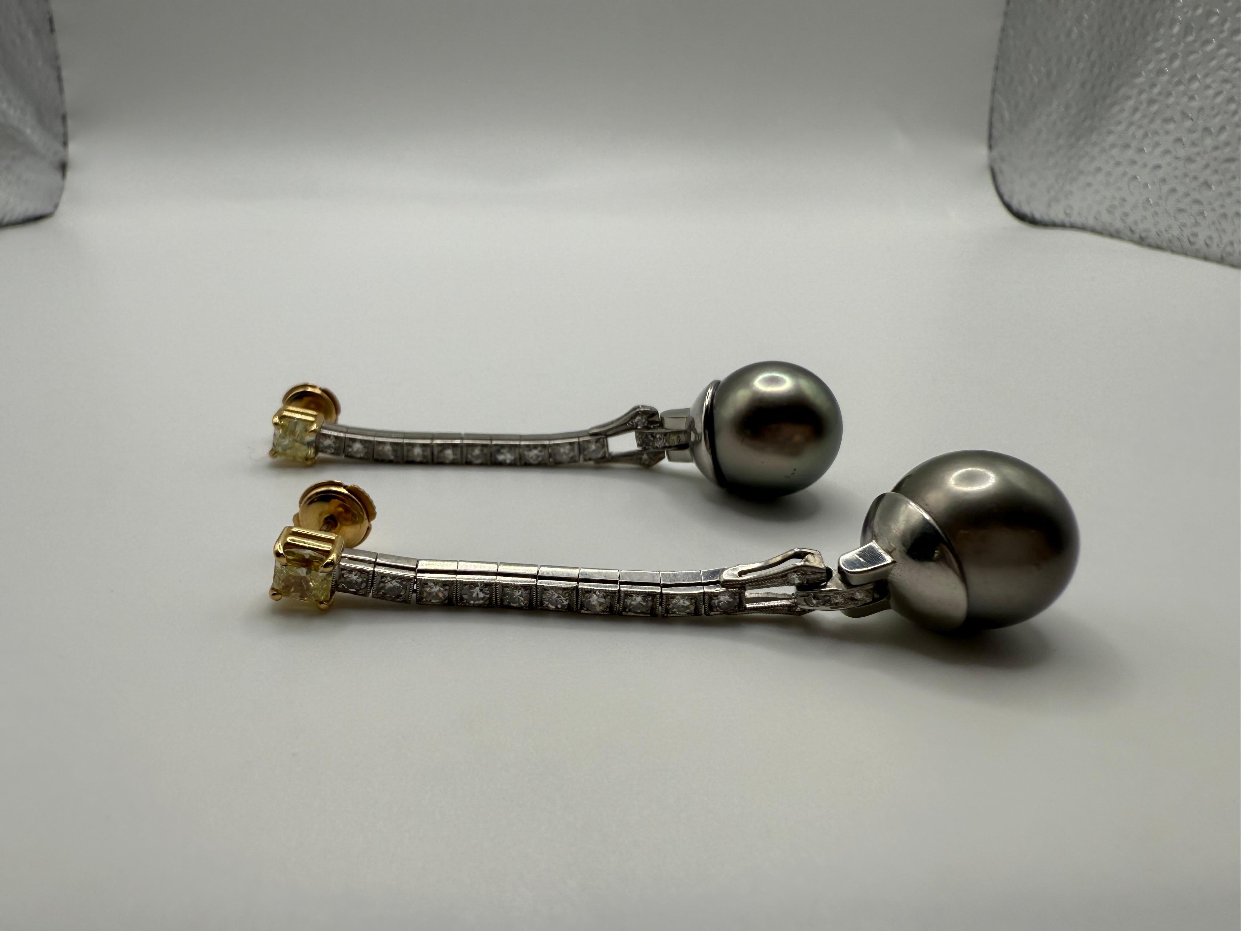 Boucles d'oreilles perles de Tahiti et diamants ART DECO 23.26gr 1.90ct Unisexe en vente