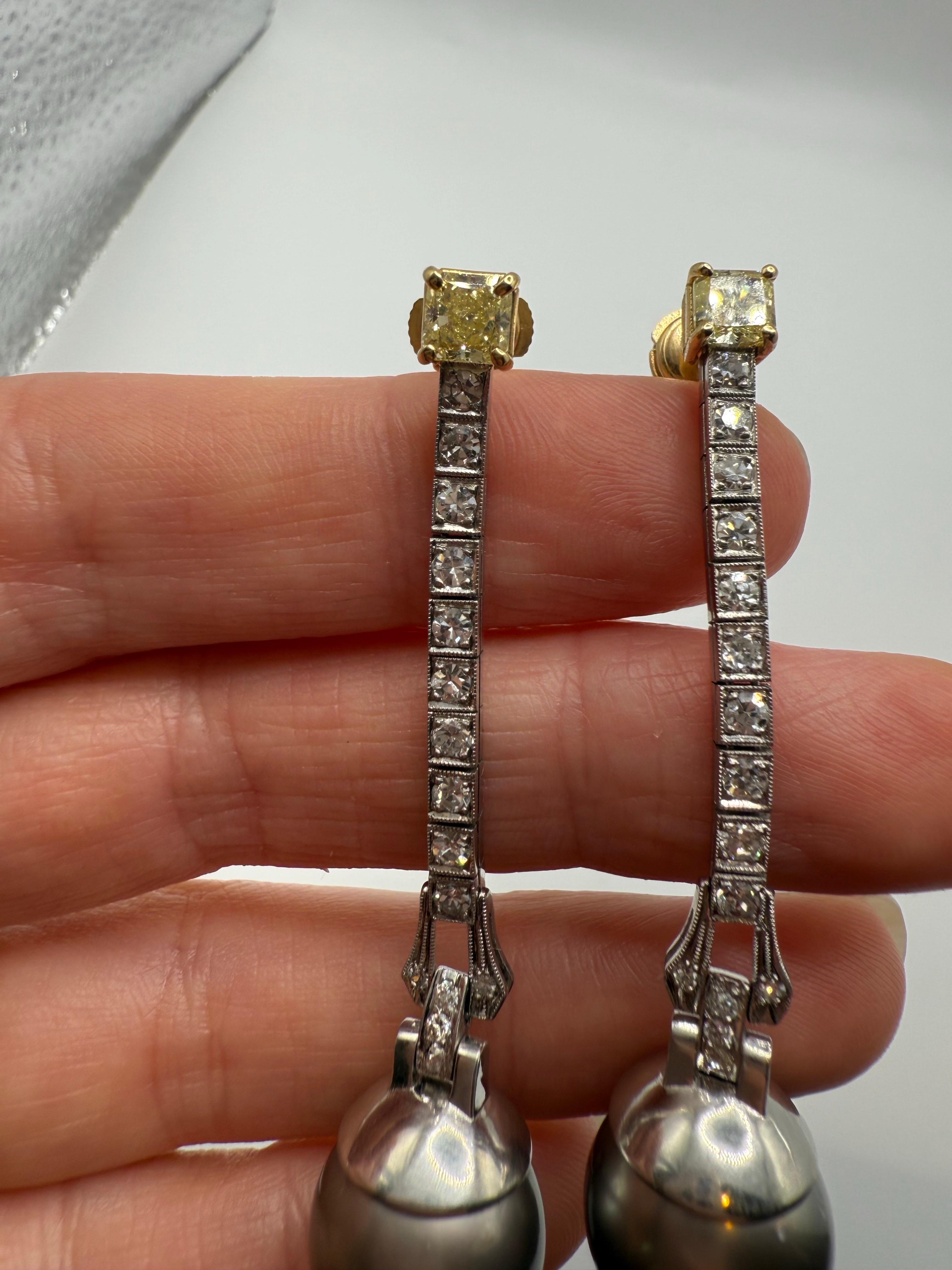 Boucles d'oreilles perles de Tahiti et diamants ART DECO 23.26gr 1.90ct en vente 1