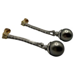 Boucles d'oreilles perles de Tahiti et diamants ART DECO 23.26gr 1.90ct