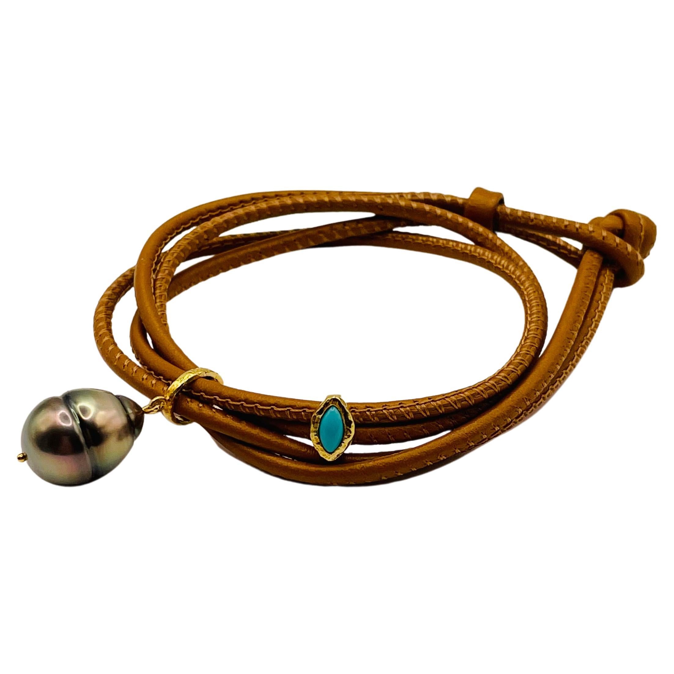 Tahitian Pearl and Turquoise Evil Eye Bracelet by Julia Shlovsky For Sale