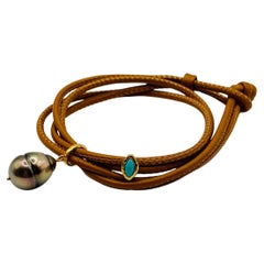 Tahitian Pearl and Turquoise Evil Eye Bracelet by Julia Shlovsky