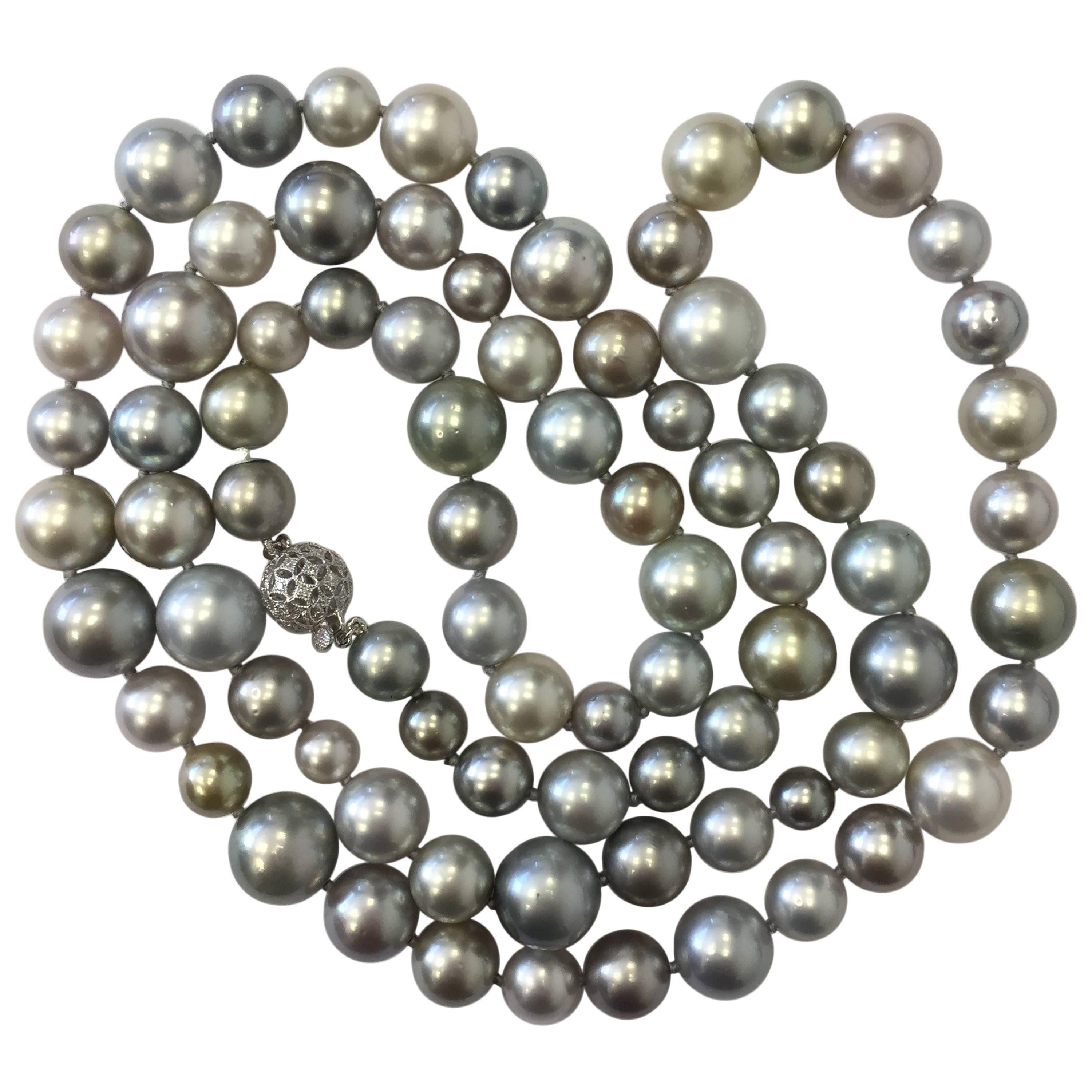 Tahitian Pearl and White Diamond Clasp Necklace