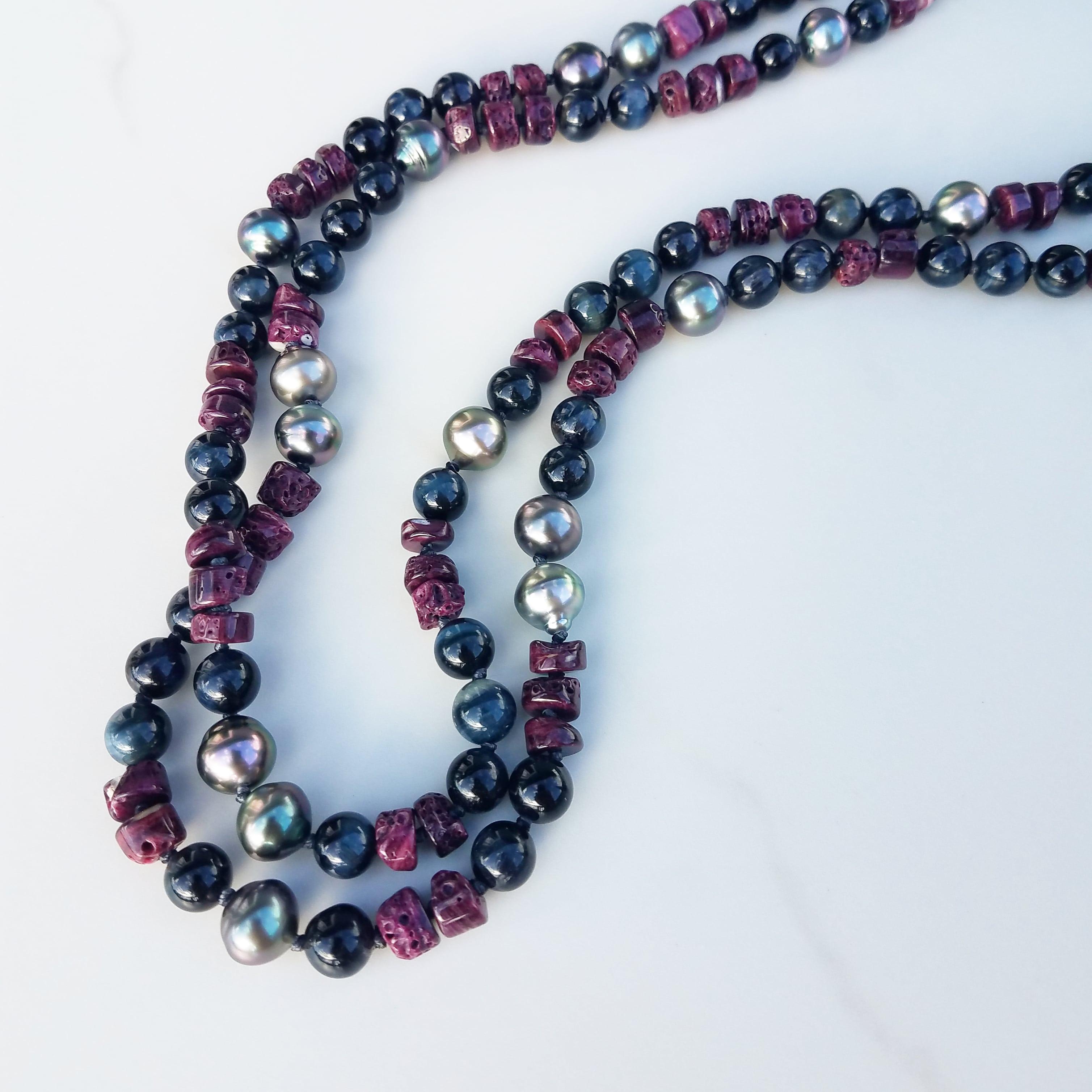 Collana di perle nere di Tahiti con conchiglia a forma di occhio di gatto in vendita 1