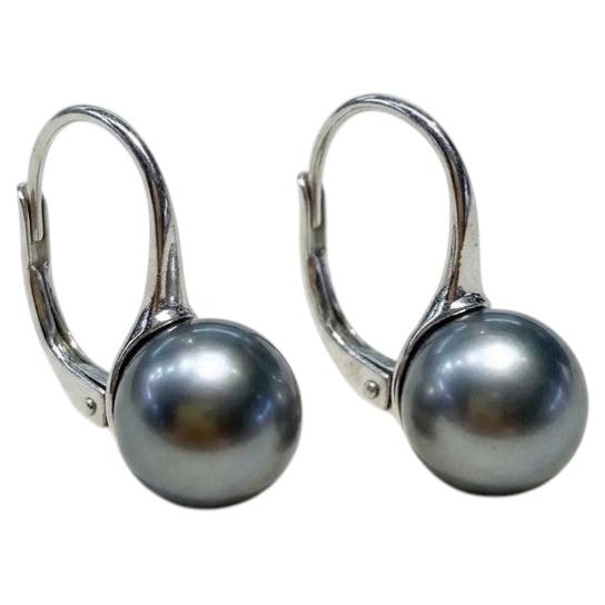 Tahitian Pearl Dangle Earrings in 18k White Gold