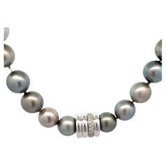 Tahitian Pearl Diamond 14 Karat White Gold Strand Necklace