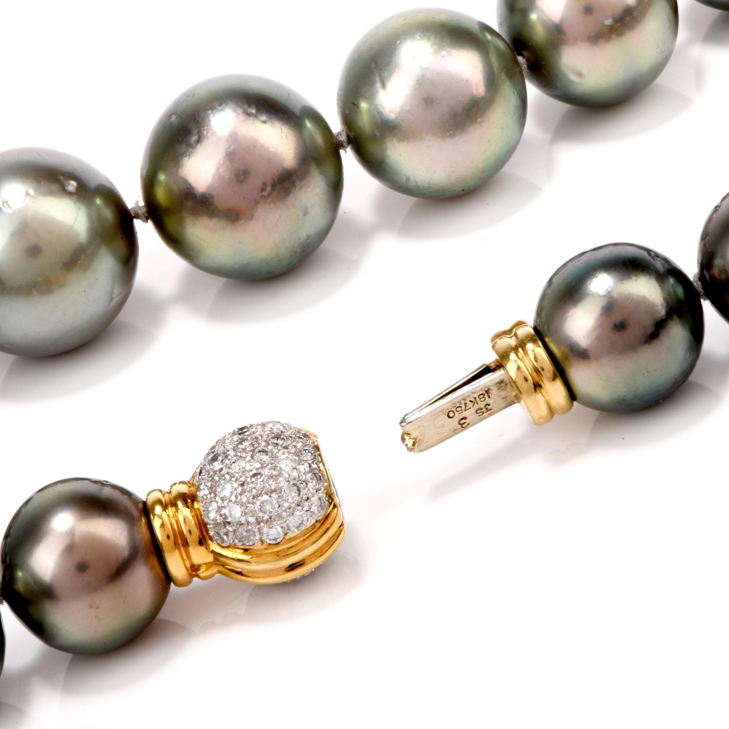 Women's Tahitian Pearl Diamond Tapering Strand Necklace