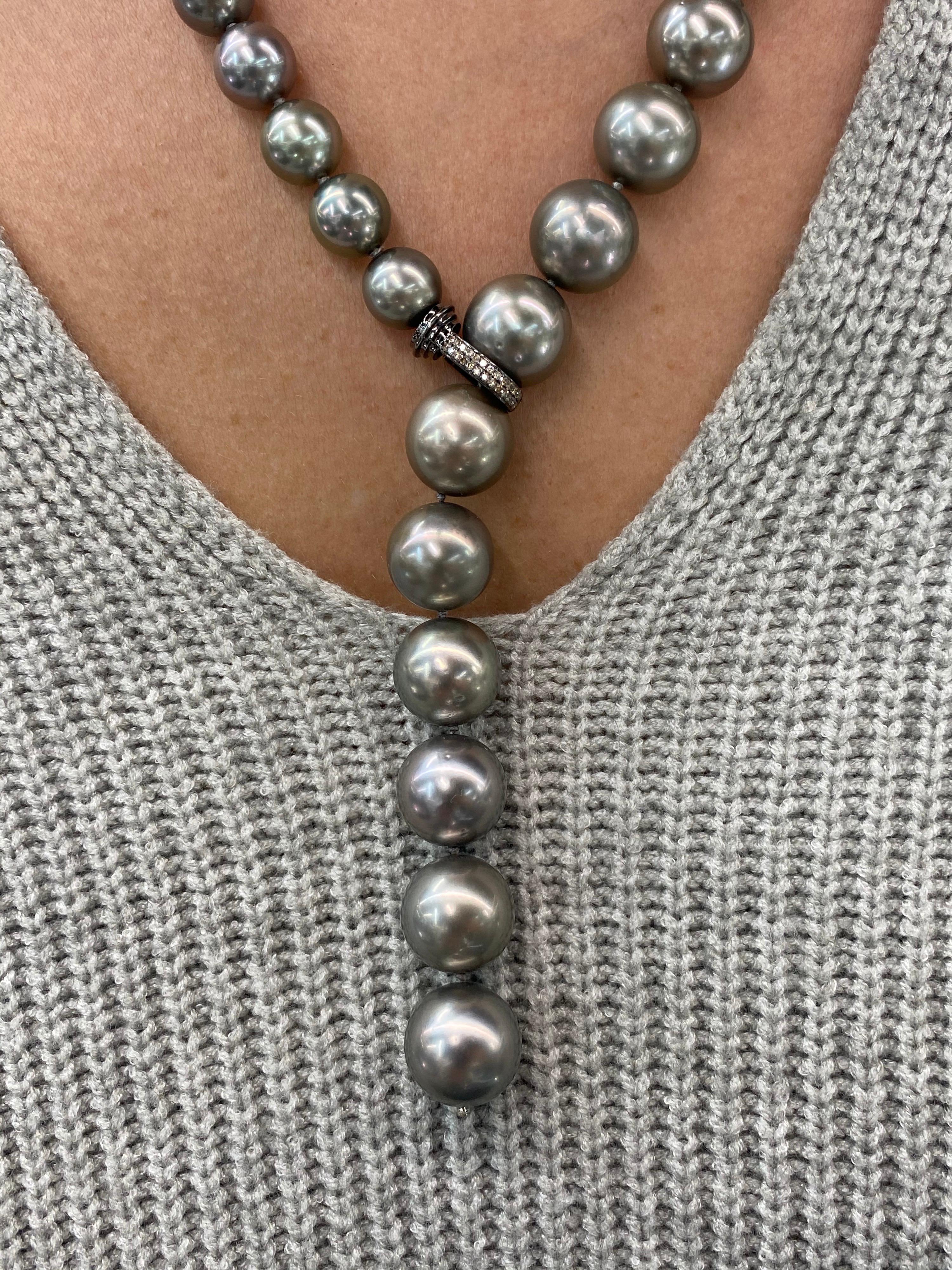 Tahitian Pearl Diamond Clasp Necklace White Gold 1