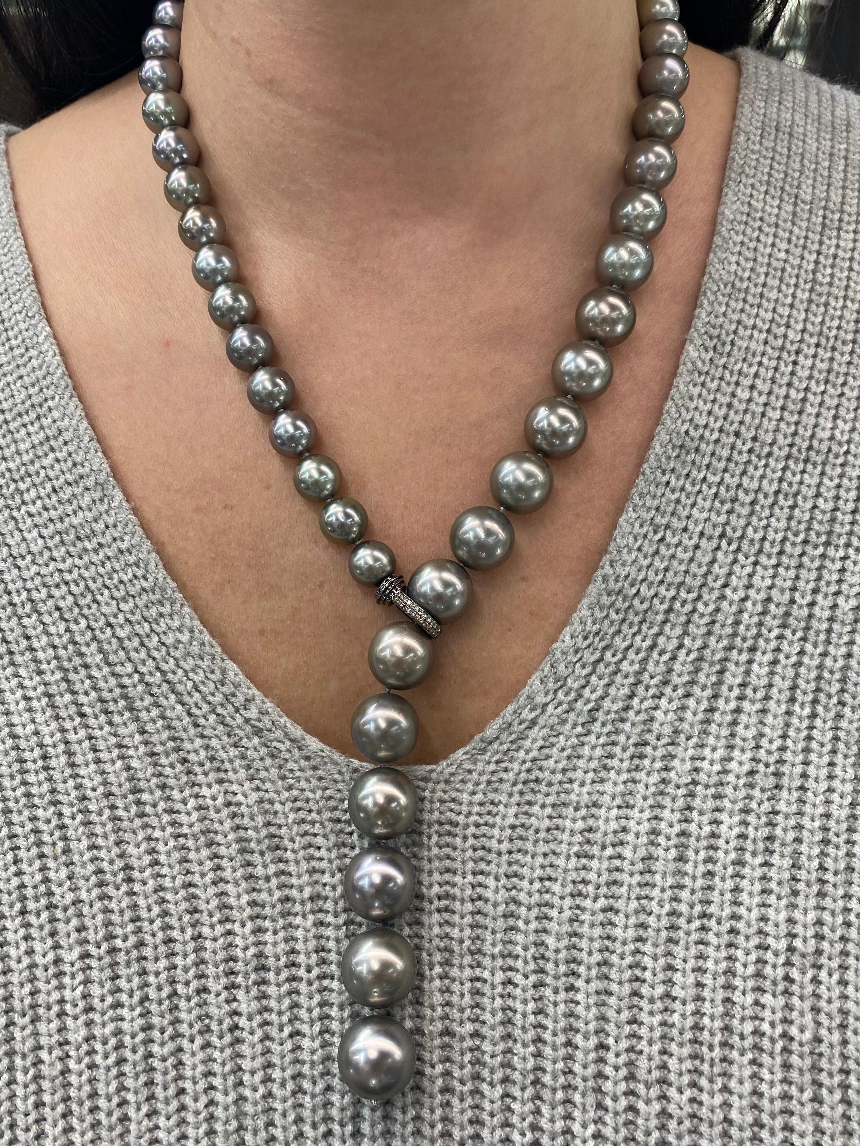 Contemporary Tahitian Pearl Diamond Clasp Necklace White Gold