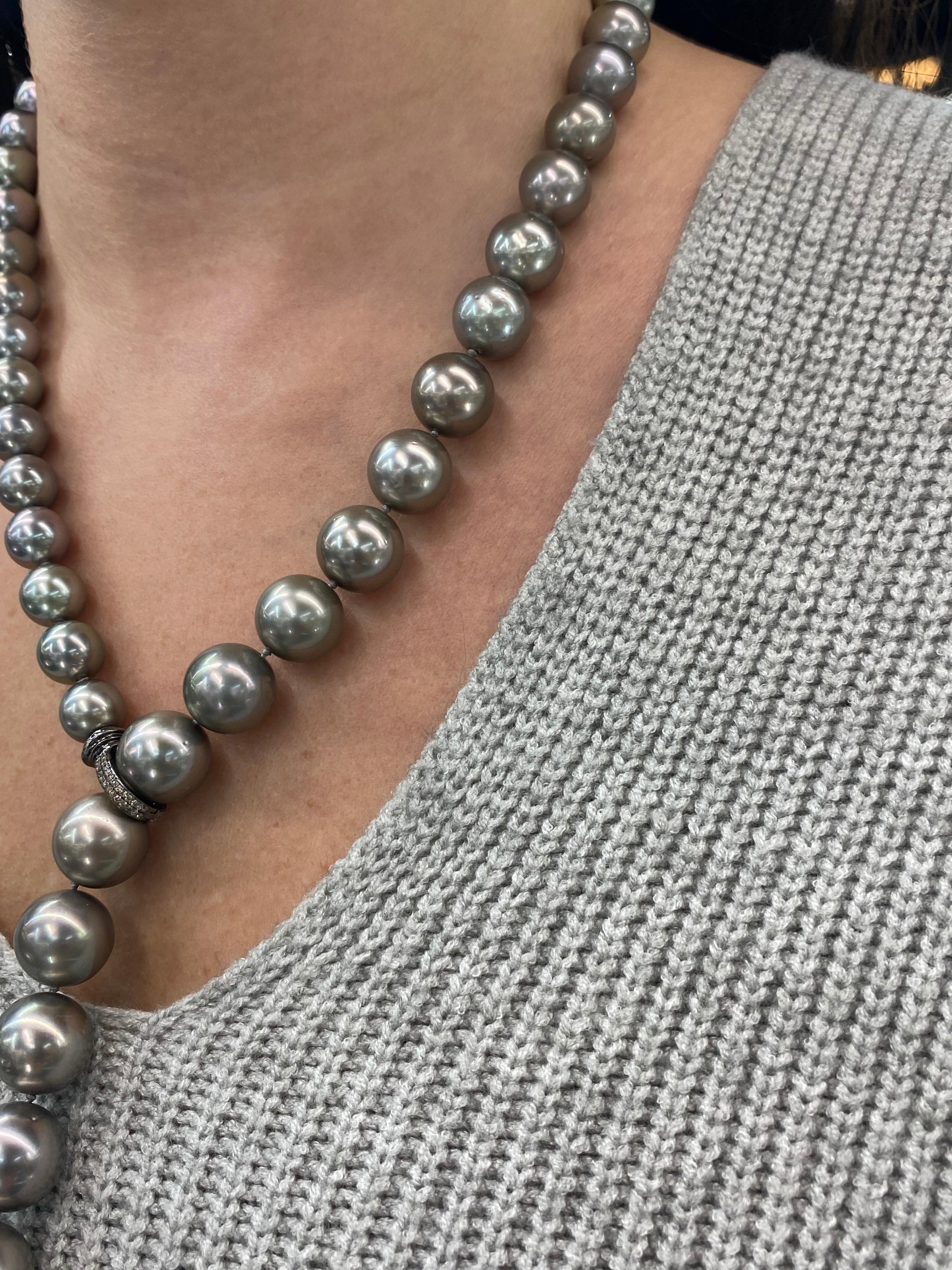 Women's Tahitian Pearl Diamond Clasp Necklace White Gold