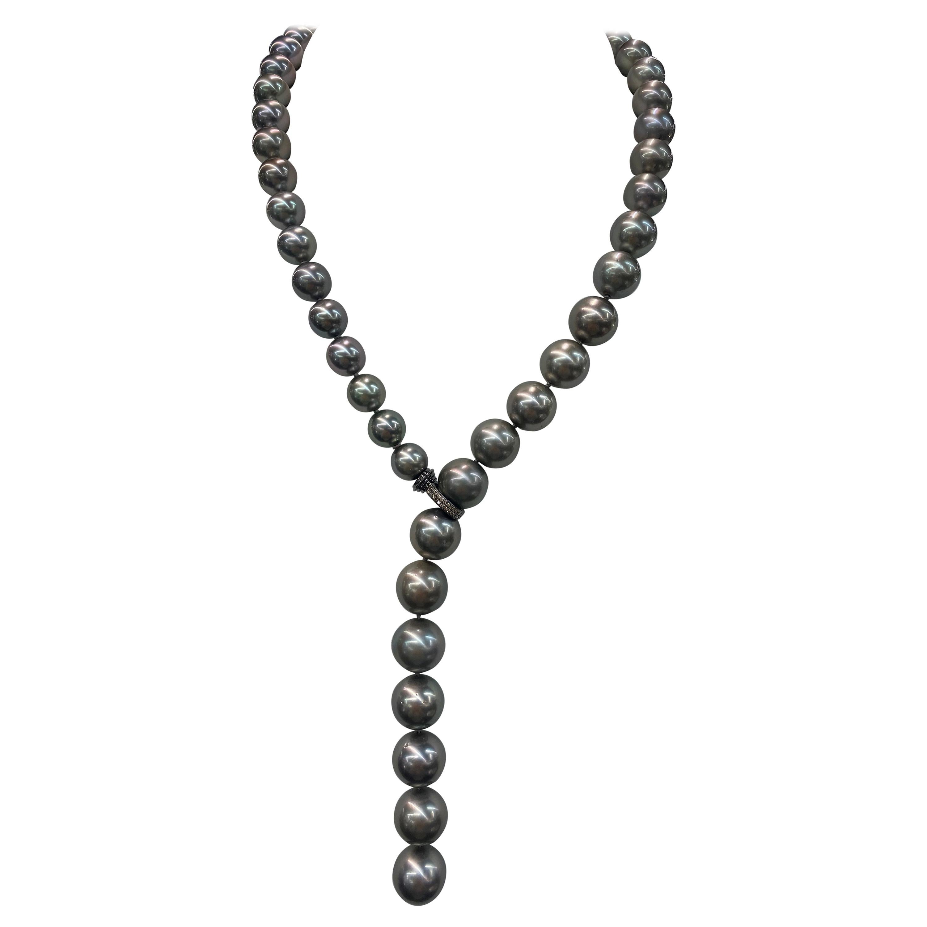 Tahitian Pearl Diamond Clasp Necklace White Gold