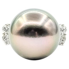 Tahitian Pearl & Diamond Cocktail Ring in Platinum