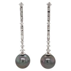 Tahiti-Perle Diamant Deko inspirierte Tropfenohrringe 1,37 Karat 18K Weißgold