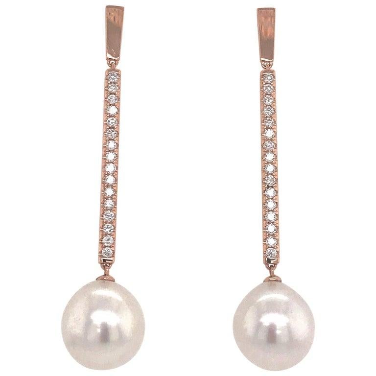 Tahitian Pearl Diamond Drop Bar Earrings 0.63 Carat 18 Karat White Gold 12-13 MM For Sale 4