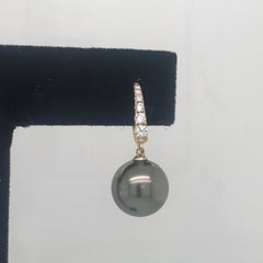 Tahitian Pearl Diamond Drop Earrings 0.30 Carat 14 Karat