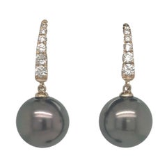 Used Tahitian Pearl Diamond Drop Earrings 0.30 Carat 14 Karat