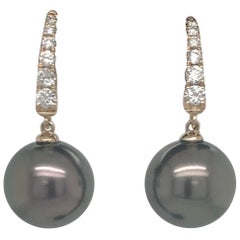 Tahitian Pearl Diamond Drop Earrings 0.30 Carat 14 Karat