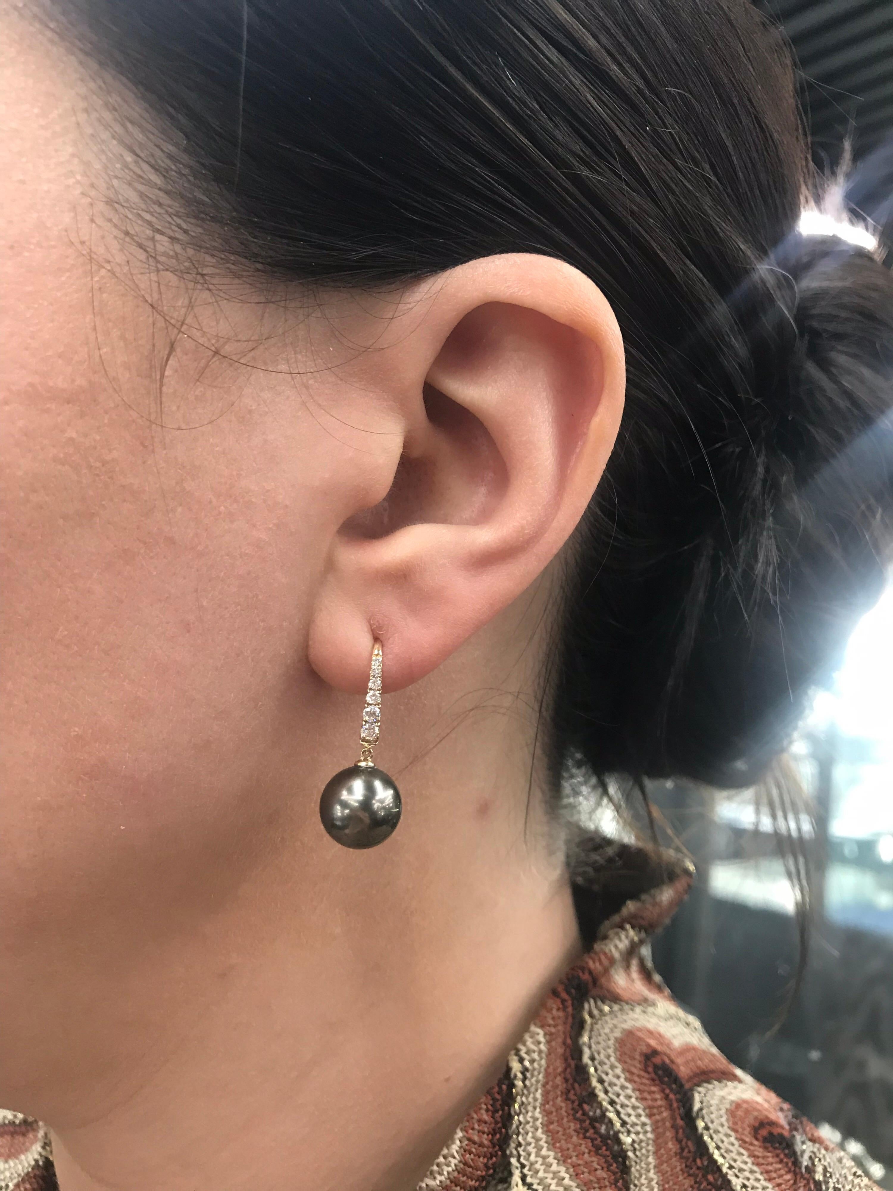 Tahitian Pearl Diamond Drop Earrings 0.30 Carat 14 Karat 1