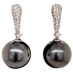 Tahitian Pearl Diamond Drop Earrings 0.37 Carat 18 Karat White Gold
