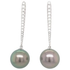 Boucles d'oreilles en goutte en or 18 carats avec perles de Tahiti et diamants de 0,43 carat