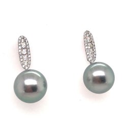 Tahitian Pearl Diamond Drop Earrings 0.45 Carat 18 Karat White Gold