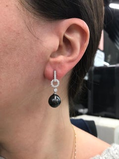 Tahitian Pearl Diamond Drop Earrings 0.61 Carat 18 Karat White Gold 11-12MM