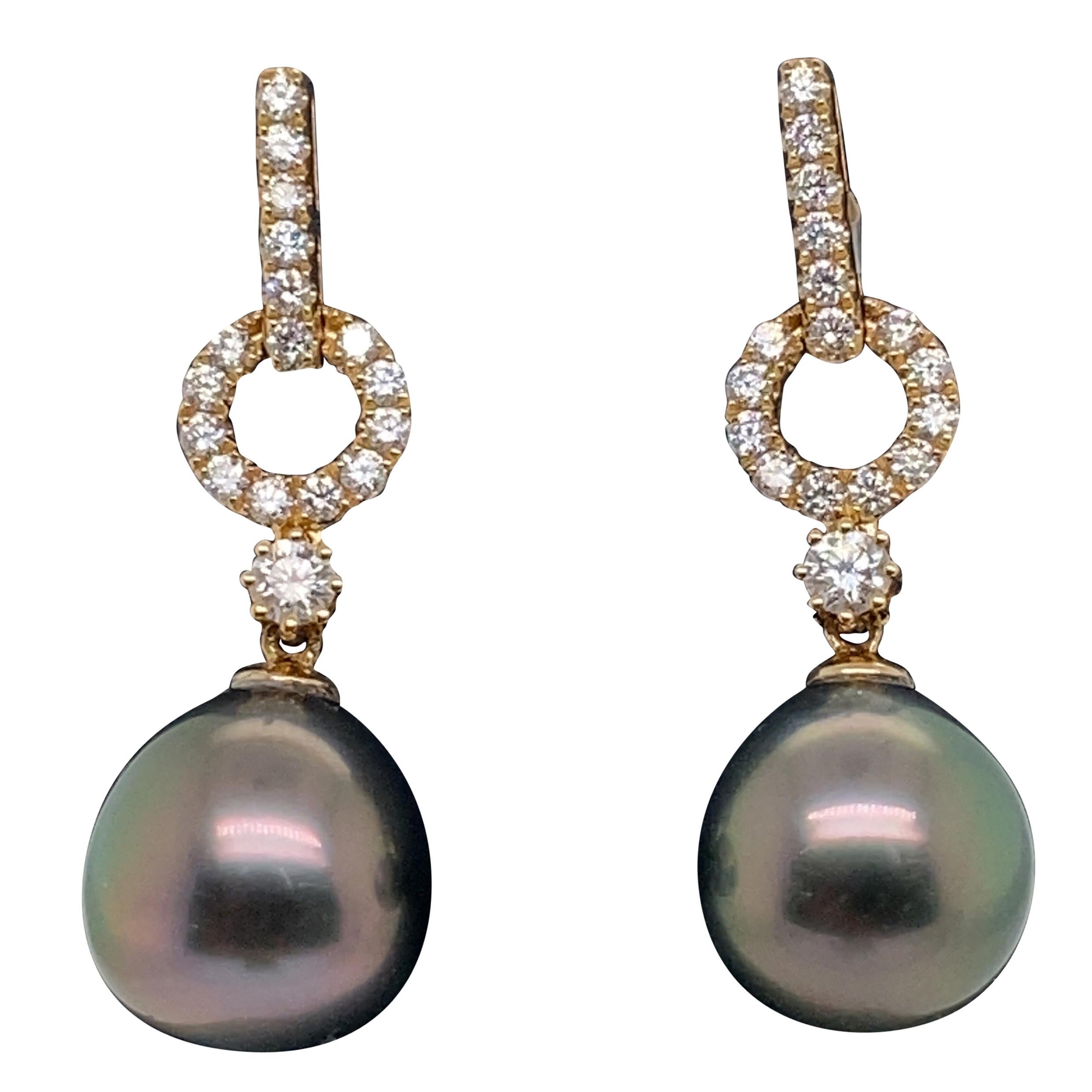 HARBOR D. Tahitian Pearl Diamond Drop Earrings 0.61 Carat 